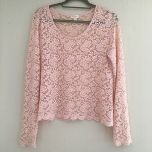 Decree Sheer Pink Lacey Fairy Cottagecore Women's Long Sleeve Top Size L